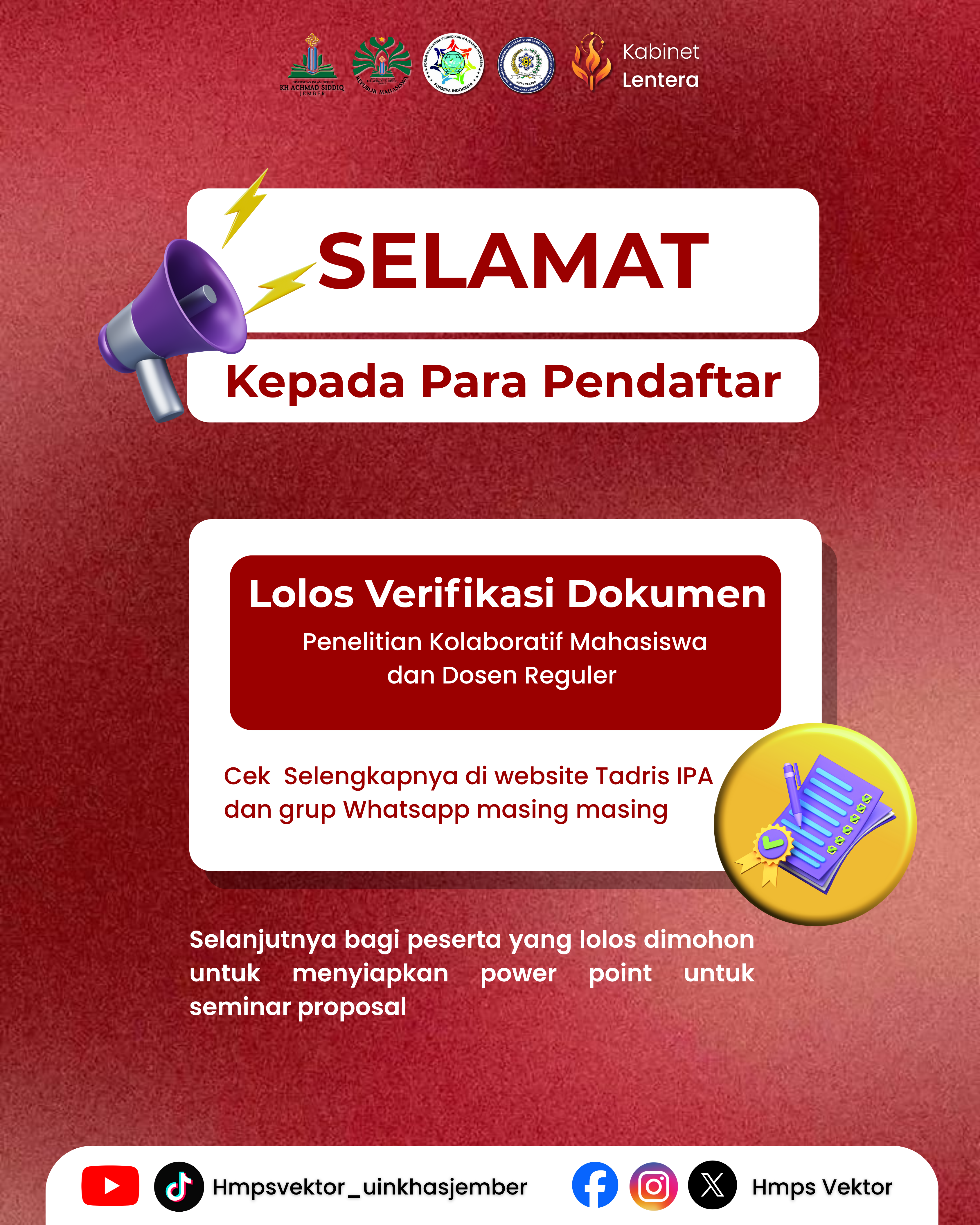 Selamat 4 Tim Riset Kolaboratif Tadris IPA Lolos Verifikasi Proposal Penelitian di LPPM UIN KHAS Jember